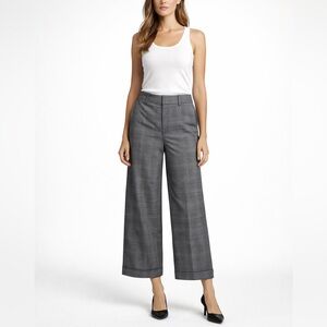 GAP Ankle Length Wide Leg Trouser Pants Black Gray Plaid Size 4